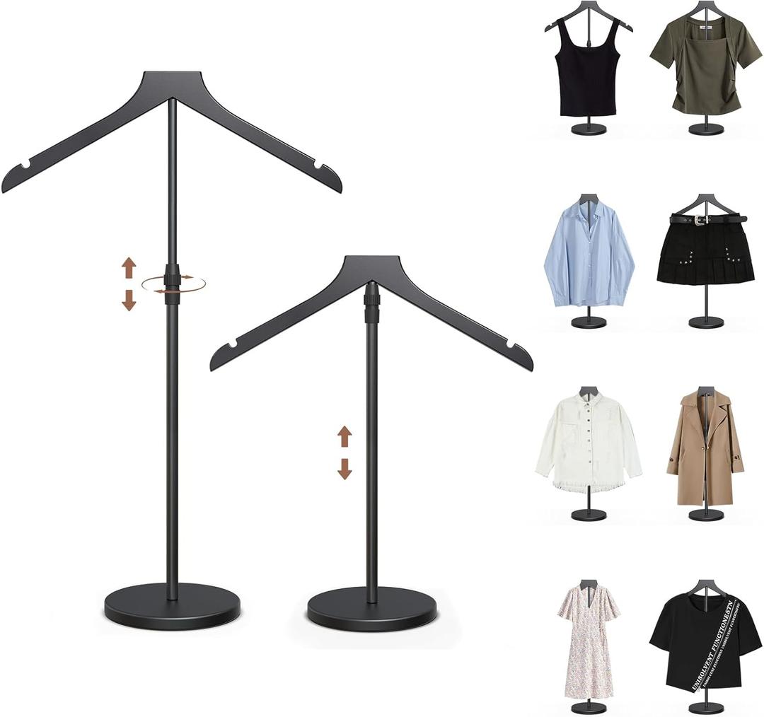 2 Pack Shirt Display Stand, 18-34 Inch Height Adjustable Mannequin Torso for Vendors Shop, More Stable Dress Form Mannequin Stand Clothes Rack, T Shirt Display Holder Jacket Coat Hanger, Black