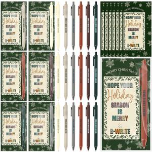 Cholemy 48 Sets Christmas Office Gifts Bulk Christmas Ballpoint Pens with Greeting Cards Classroom Stationery Holiday Gifts for Students Teachers Coworkers Friends Family School Office Supplies