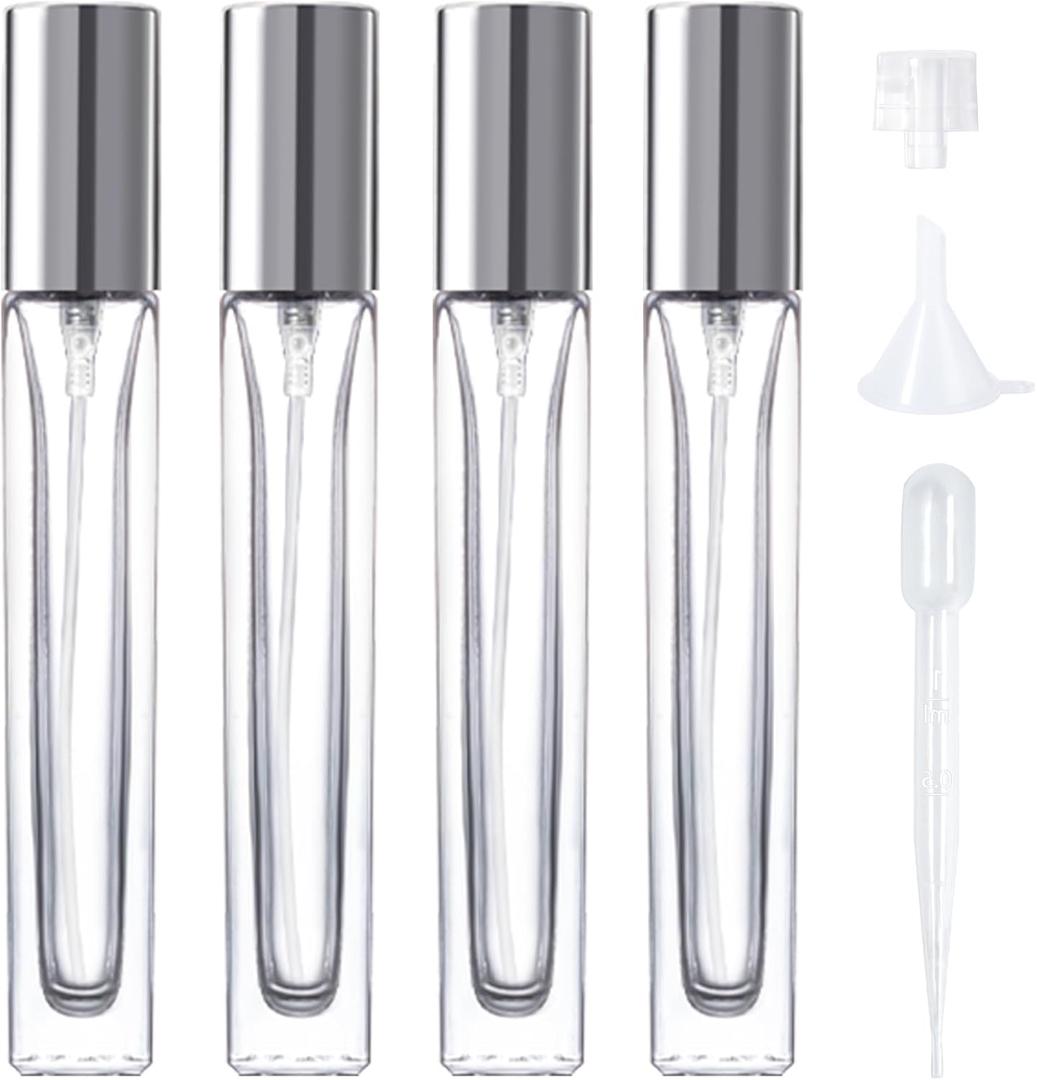 Perfume Refillable Bottle,4pack Perfume Atomizer Cologne Container Empty Travel Perfume Bottle,Clear Glass Perfume Spray Bottles for Travel Essentials (10ml)