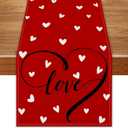 Red Love Heart Valentines Day Table Runner 13x72 Inch Galentines Day San Valentine Decorations and Supplies for Home Kitchen Dining Room Table Decor