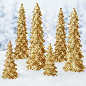 Geetery 6 Pieces Christmas Tree Figurines 10''/8''/6'' Champagne Gold Glittered Christmas Trees Resin Rustic Xmas Table Top Decorations for Tabletop Mantel Shelf Centerpieces Decor