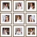 12x12 Picture Frame Set of 9, Display Pictures 8x8 with Mat or 12x12 without Mat, Multi Collage Gallery Square Photo Frames for Wall or Tabletop, Distressed Brown