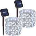 2 Pack Total 200 LED 66FT Solar Powered Copper Wire String Lights Outdoor, Waterproof, 8 Modes Fairy Lights for Garden, Patio, Party, Yard, Christmas (White)