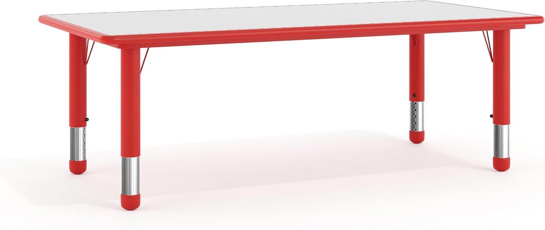 Flash Furniture Wren 23.625''W x 47.25''L Rectangular Red Plastic Height Adjustable Activity Table with Grey Top, Set of 1