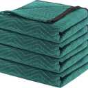 4 Moving Blankets, Double Extra Large Moving Blankets for Furniture, Professional Quilted Furniture Shipping and Storage Pads, 144" x 80", Green and Gray(4 Packs)