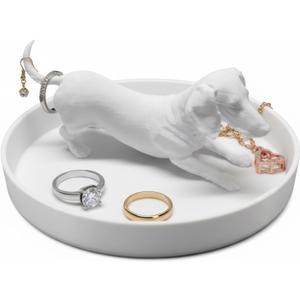 Qinyoung Ring Holder Dish 3D Printed Jewelry Holder Dish for Rings Earrings Trinkets Tray Jewelry Organizer Gifts for Mother's Day Women Girls Mom Home Desk Decor(Dachshund)
