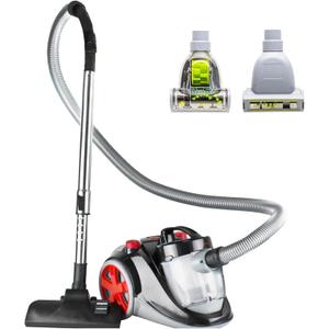 OVENTE Bagless Canister Vacuum Cleaner with Powerful Multi-Surface Suction, Telescoping Wand and Automatic Cord Rewind, Lightweight Corded Cleaning Machine with Sofa/Pet Brush Included, Black ST2010