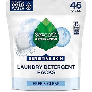 Seventh Generation Laundry Detergent Packs, Free & Clear, Made for Sensitive Skin, 45 Count,2Pack