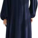 Muslim Women’s Abaya Dress Front Zipper Prayer Robe Soft Lightweight Flowy Maxi Dress with Pockets and Belt, L