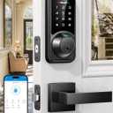 Smart Door Lock Set for Front Door, Zowill 7-in-1 Fingerprint Deadbolt with App Control, Keyless Entry Door Lock with 2 Lever Handles, Biometric,Touchscreen Keypad, Auto Lock, Matte Black