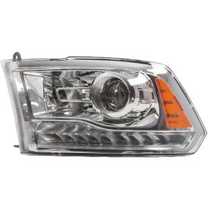 Nakkaa Driver Side Halogen Headlight Assembly Compatible with 2013-2015 Ram 1500 2500 3500 w/Bulb DRL Chrome Trim Projector Front Left Headlamp 68093217AD