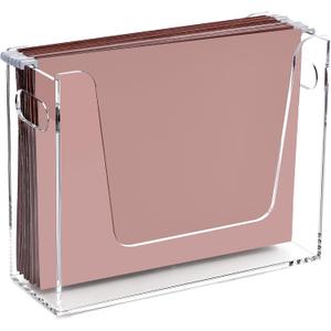 Acrylic Hanging File Organizer, Letter Size Clear File Folder Holder with Handle, Portable Storage Organizer Box for Desk Home Office (No Assembly Required)