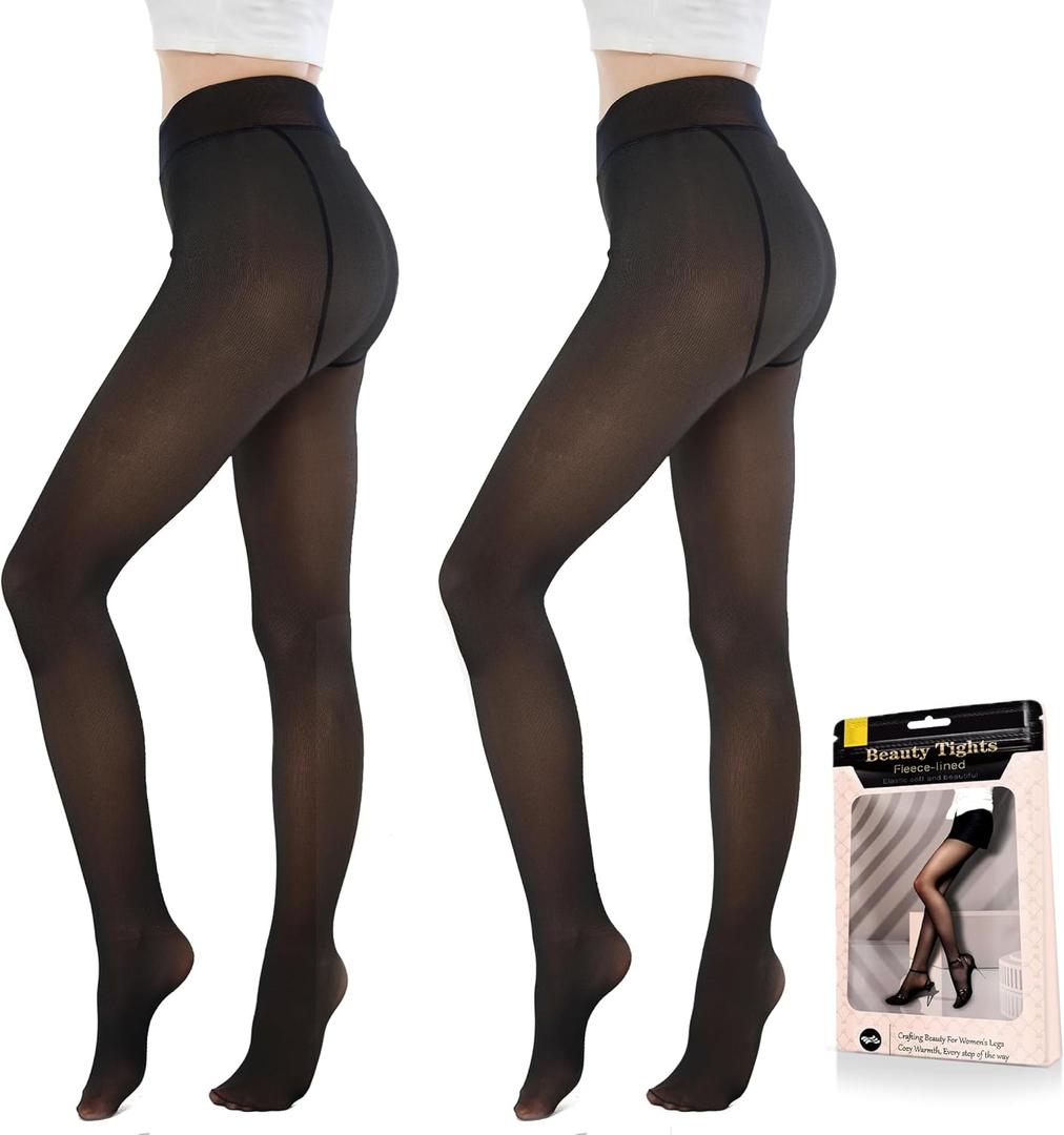 Fleece Lined Tights Sheer Women - Fake Translucent Warm Pantyhose Leggings Sheer Thick Tights for Winter (XXXL)