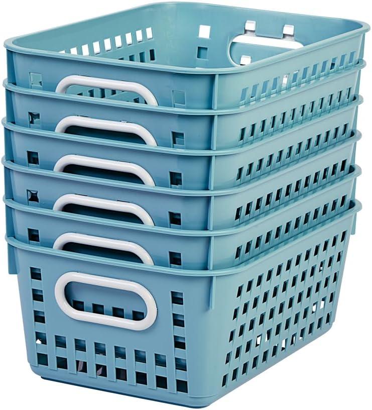 Really Good Stuff Medium Plastic Book Baskets, 11" x 7.5" x 4.5", 6 Pack, Water, Versatile Storage Solution for Classroom, Home and Office, Toy Storage, Multi-Purpose