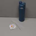 [2-IN-1 LID] Insulated Water Bottle with Silicone Boot (36hrs Cold/18hrs Hot) - DIY Stickers, Leakproof, BPA Free, 24 oz (Cyan)