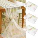 Lounsweer 3 Pcs Wildflower Table Runner 10ft/ 29 Inch x 120 Inch White Embroidery Wildflower Spring Summer Tulle Lace Runner for Table Wedding Bridal Baby Shower Holiday Dining Decor DIY