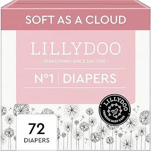 LILLYDOO Baby Diapers - Size 1 (4-11 lbs), Half-Monthly Supply (72 Count), Leak Protection, Skin-Friendly, Ultrasoft, Perfume- & Chlorine-Free, Hypoallergenic, Dermatologist Tested, Oeko-TEX