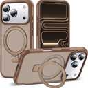 SKYLMW Compatible with iPhone 17 Pro Case with Invisible Magnetic O-Ring Stand Military-Grade Translucent Phone Case for iPhone 17 Pro 6.3" [Compatible with Mag-Safe][Great Grip Feeling],Desert Brown