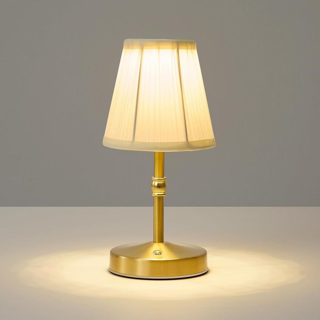 5W Mini Cordless Lamp Gold,3000 mah Small Battery Operated Lamp,Vintage Small Table Lamps,3 Level Dimmable Rechargeable Lamps,Decorative Dining Table Light,Mini Lamps for Kitchen,Nightstand,Bedroom (Pale Gold-9.8 inch-1pack)