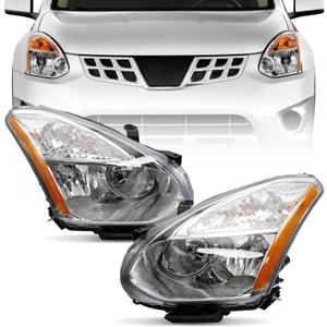 Headlights Assembly Compatible with 2008-2013 Nissan Rogue | 2014 2015 Nissan Rogue Select, Halogen Head Lights with Clear Lens Chrome Housing - LH+RH