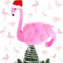 Flamingo Christmas Tree Topper 10.2 Inch Pink Tree Topper with Christmas Hat Fluffy Artificial Feathers for Indoor Outdoor Xmas New Year Home Holiday Ornament