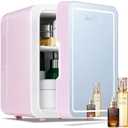 Iceblue Mini Fridge, 13 Display Modes Adjustable LED Light Mirror Gaming Mini Fridge, 4 Liter /6 Cans Gaming Small Refrigerator, AC/DC Dual-use Beverage Skincare Fridge for Bedroom, Gift - Black