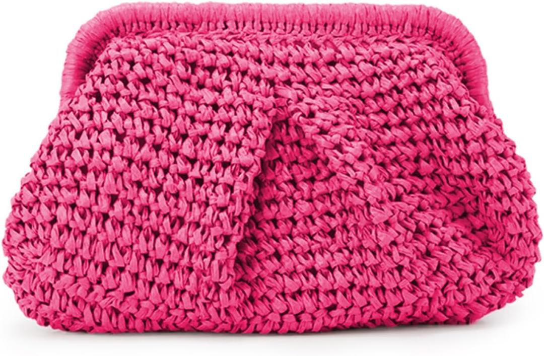 Emprier Straw Clutch Purse for Women Cloud Dumpling Pouch Straw Crossbody Shoulder Handbag Summer Beach Woven Bag (Rose Red)
