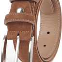 Genuine Suede Leather Belt for Men, 1 3/8" Wide Dress Casual & Golf Belt (Brown)