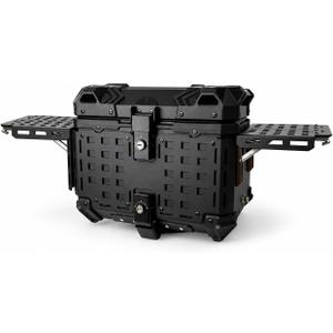 Motorcycle Top Box，Multifunctional Motorcycle Tail Box, 35L Aluminum Alloy Storage Trunk, Black, Armored Design for Camping, Outdoor Adventure, 45 Liters