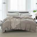 Cooling King Duvet Cover Set 3 Pieces-100% Washed Cotton with Chic Wide Trim Design Linen Like Textured Ultra Soft Cozy Bedding with Zipper Closure(Hemmed Beige Grey,King 104"x90")