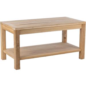 Teak Wood Side Table with Storage, Indoor and Outdoor Wooden Furniture for Deck, Porch, Balcony, Living Room, Bedroom and Backyard (36" D x 18" W x 16" H)