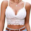 Avidlove Bralettes for Women V Neck Spaghetti Strap Bra Lace Tops Sexy Cami Crop Top Going Out Lingerie Outfits (Large, White)