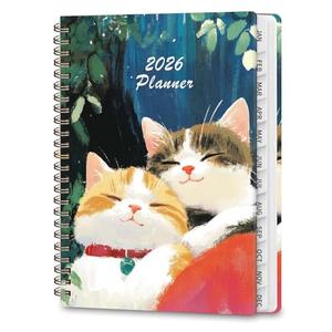 2026 Planner, Weekly and Monthly Academic Planner Calendar (JAN.2026 - DEC.2026), Planning Agenda Book, for Office Desk Accessories and School Supplies, A5(6.3" x 8.5") (Cozy Cats) 2 Pack