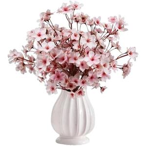 Tinsow Artificial Cherry Blossom Branches, 6 Pcs Fake Peach Flowers Stems Silk Flower for Spring Table Centerpiece Wedding Home Decor (6, Pink)