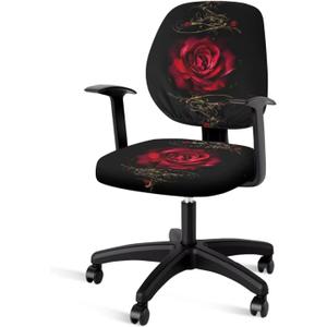 Talayituse Red Rose Print Office Chair Cover Stretchable Computer Chair Seat Cover Backrest Slipcovers, Stretchable Rotating Desk Chair Seat Cushion Protectors