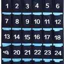 Numbered Pocket Chart Over Door Hanging Classroom Organizer for Cell Phones Calculators Holders Blue (30 POCKETS)