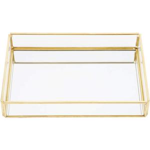 Glass Storage Box Rectangular Gold Rimmed Glass Storage Tray Vintage Cosmetics Storage Plate Jewelry Display Organizer for Women and Girl(7.9 x 5.5 in)