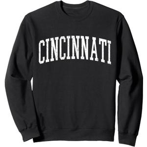 Varsity Distressed Cincinnati Sweatshirt (Black, L)