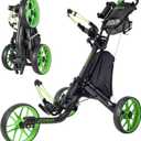 EASEGO Golf Push Cart 3 Wheel : Golf Bag Cart Foldable with Phone Holder/Cup/Umbrella Holder Compact Golf Pull Carts Quick Fold Golf Caddy Push Carts with Large Wheelbase for Different Terrain (Lime Green)