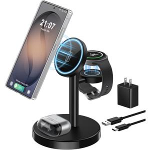 Magnetic Wireless Charger for Samsung, 3 in 1 Super Fast Charging Station Compatible with MagSafe, Phone Charger Stand for Samsung Galaxy S26 Ultra S25 Z Fold/Flip 7, Watch Ultra 8 7 6, Buds 4/3 Pro