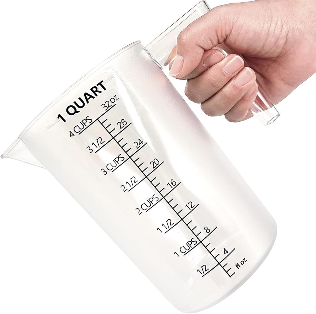 Plastic Measuring Cup with Handle, Pool Chemical Measuring Cup, Plastic Measuring Pitcher for Liquid Mixing, Pouring, Lawn Care, Pet Food, Motor Oil, Laboratory and More (32, Fluid Ounces, 1000ml)