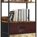 Vertical Bookshelf with 3 Drawers, Narrow Bookcase with Shelves, Wood Storage Organizer Cabinet, Metal Frame Display Standing Shelf Unit for Bedroom, Kitchen, Office