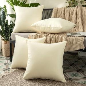 MIULEE Pack of 4 Decorative Outdoor Summer Pillow Covers Square Cushion Cases PU Coating Waterproof Throw Pillowcase Shell for Living Room Couch Sofa Garden Tent Park 18x18 Inch Beige