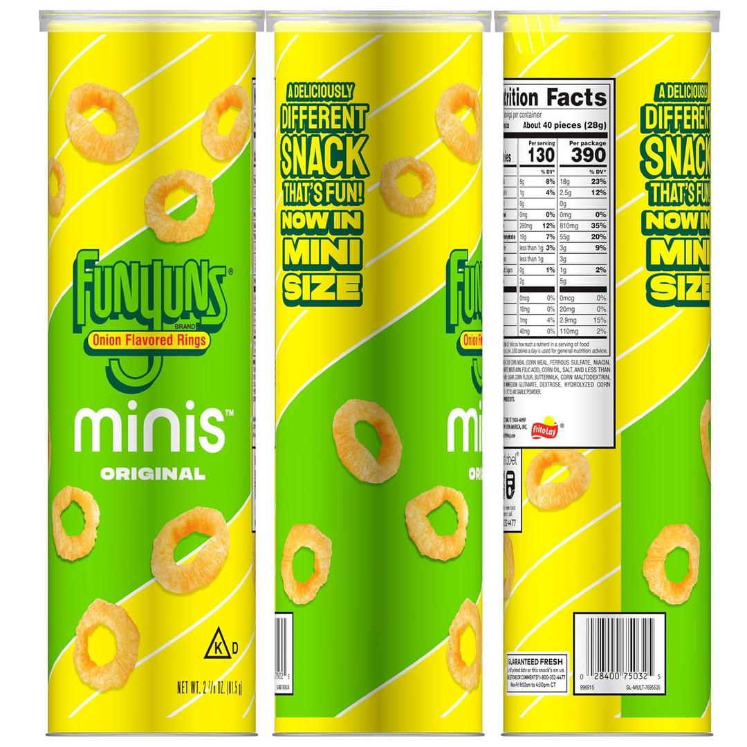 Minis, Funyuns Original, 2.875 oz Canister, Pack 4, Best By: 06 OCT 2026