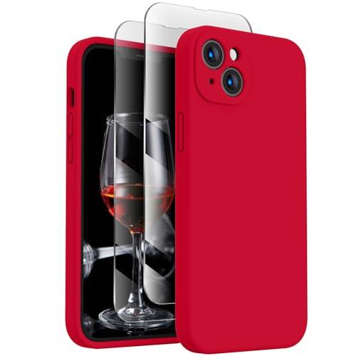 FireNova Designed for iPhone 14 Case, Silicone Upgraded [Camera Protection] Phone Case with [2 Screen Protectors], Soft Anti-Scratch Microfiber Lining Inside, 6.1 inch, Deep Red
