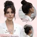 2PCS Messy Bun Hair Piece-Large Wavy Curly & Donut Updo Hair Pieces Set, Scrunchies Synthetic Chignon Ponytail Extensions Thick Updo for Women(Medium Brown)
