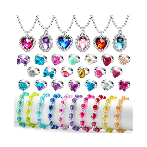 Princess Play Jewelry Set for Little Girls Ages 4-6, Kids Costume Dress Up Jewelry Necklace Bracelet Rings for Toddlers, Childrens Princess Birthday Party Favors Gift 3-5 4 5 6 7 8 Year Old Girl