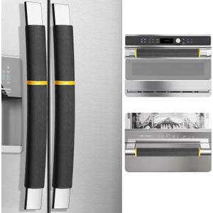 MRKG Refrigerator Door Handle Covers, Set of 4, Washable Without Fading or Cracking, Keep Your Kitchen Appliance Clean from Smudges, Drips, Food Stains, Oil (Black)