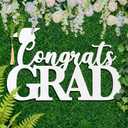 Yookeer 16.5 x 10.5 in Wooden White Congrats Grad Sign Graduation Party Decorations 2026 Congratulations Graduation Sign Photo Props with Graduate Cap Cutout for Backdrop Wall College Party Supplies