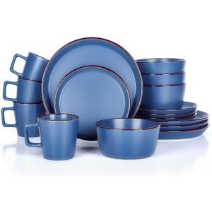 Plates and Bowls Sets, 16 Pieces Dinnerware Sets, Service For 4, Blue